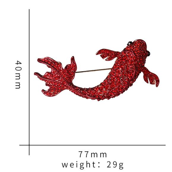Mythical Gold-tone Red Austrian Crystal Koi Fish Pin Brooch - Picture 2 of 5